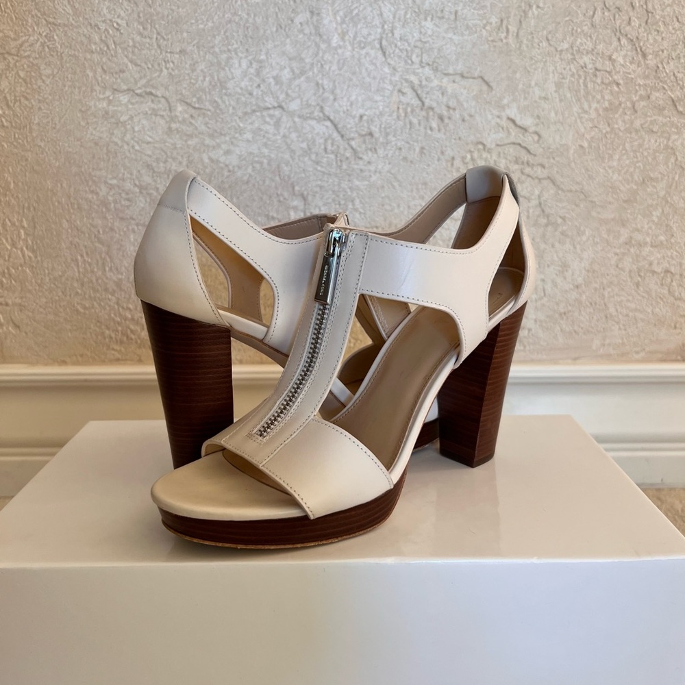 Michael Kors Platform Heeled Sandal in Cream Leather